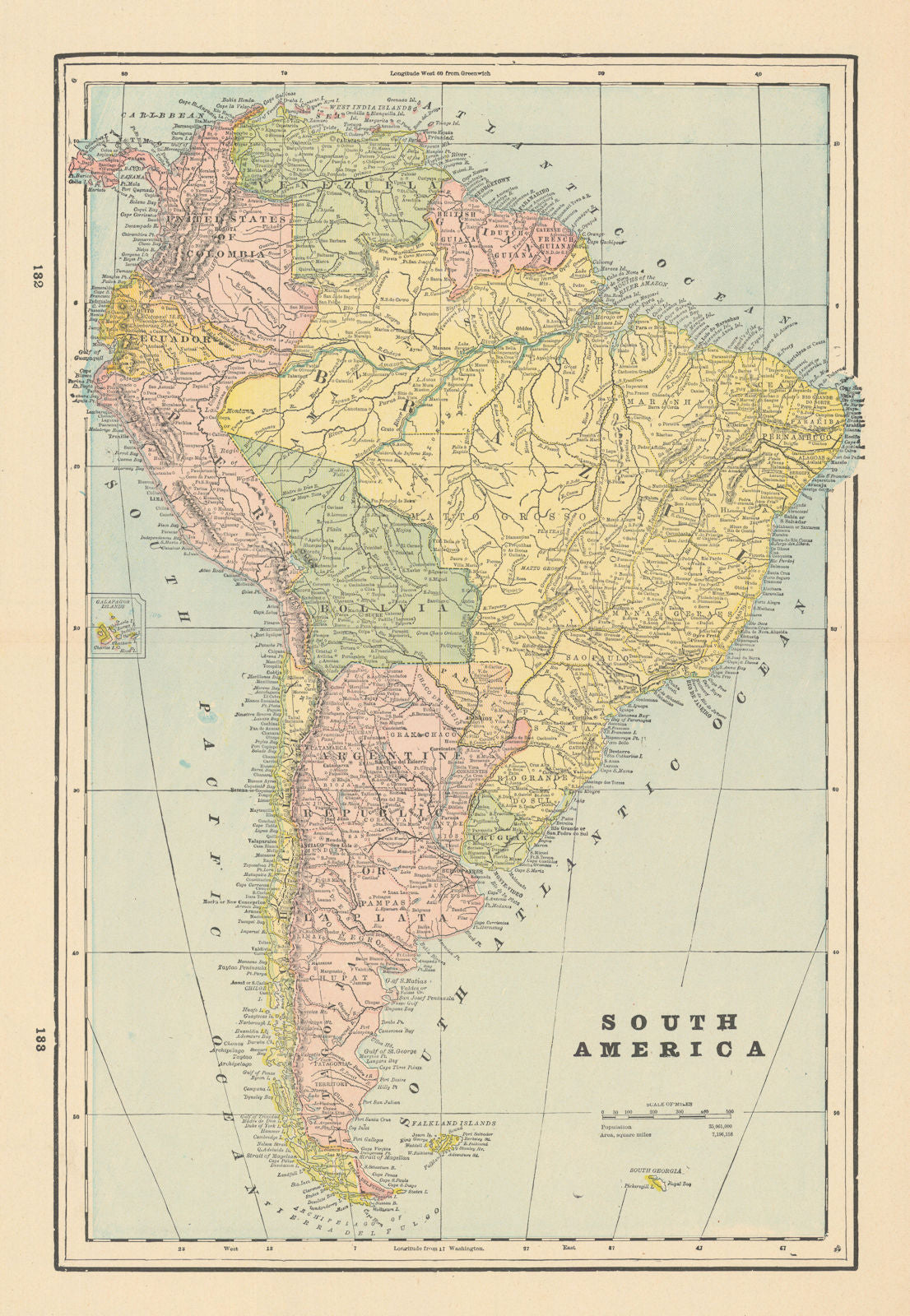 South America. Brazil Argentina Bolivia Peru Chile &c. CRAM 1894 old map